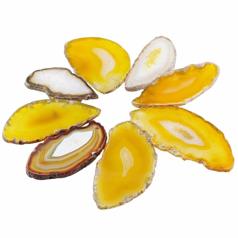 7177 5 Pcs Polished Thin Agate Slice Pendants with Drilled Holes